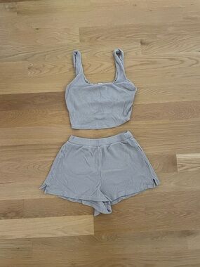Ribbed Crop Tank & Shorts Sleep Set - Beige